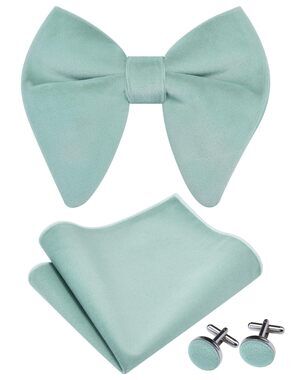 7482 Over Size Mint Bow Ties Velvet Pre-tied Big Bowtie and Pocket Square
